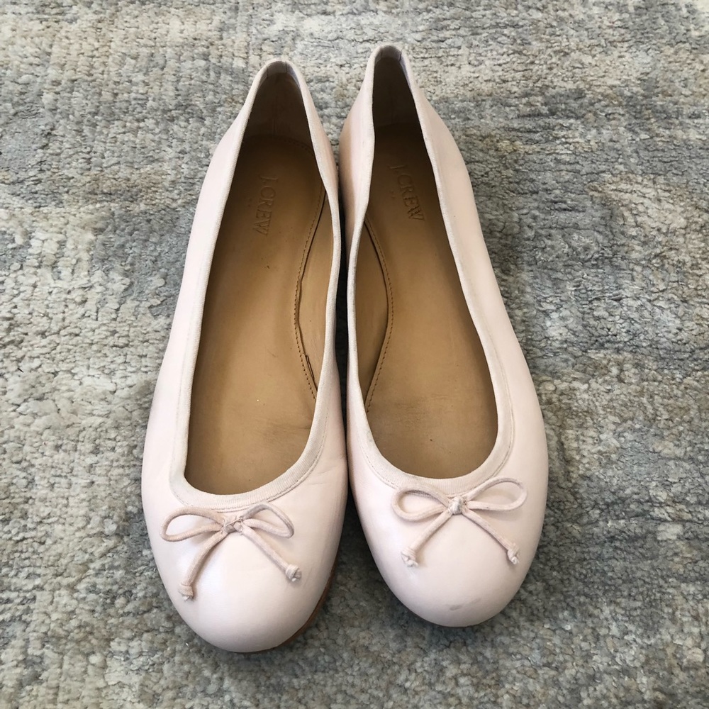 JCREW Classic Soft Leather Ballet Flats w/Grosgrain Bow Light  Pink Sz 10